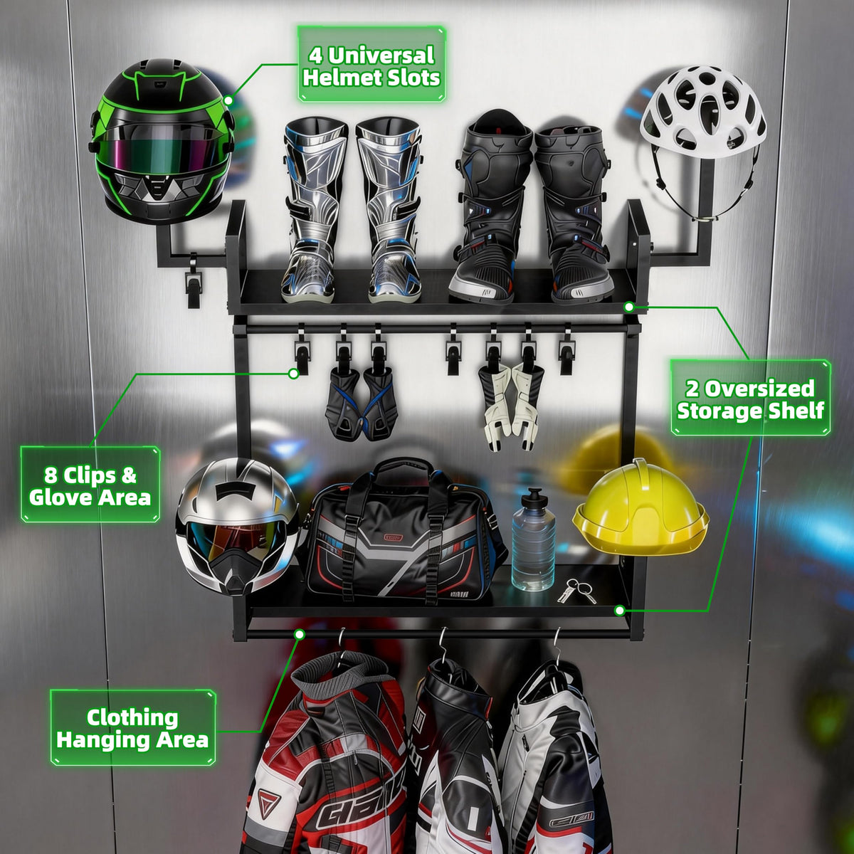 Anvuda Motorcycle 4-Helmet Holder, Helmet Wall Mount, Heavy-Duty, Size L