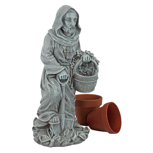 Design Toscano St. Fiacre, the Gardener's Patron Saint, Gothic Stone
