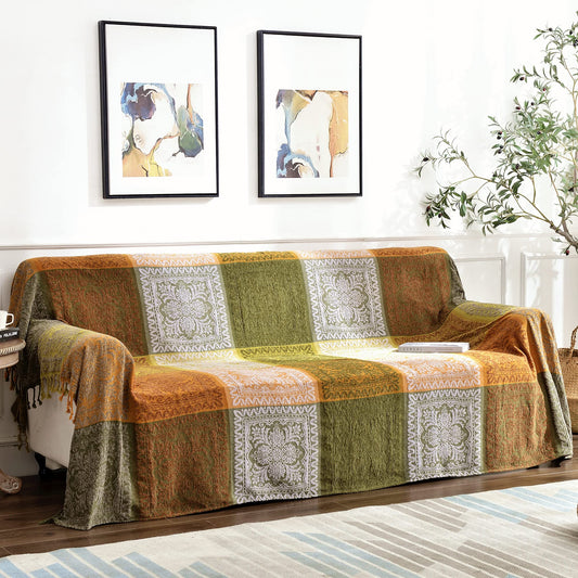 Edcooy Throws for Sofas Large, ColorfulChenille Tassels Woven Hippie Throw Blanketsfor Couch Bed Sofa Settees,Bohemian Fringe Tassels Decor Home