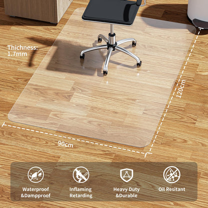 WASJOYE Office Chair Mat for Hard Floor 90x120cm, Floor Protector 1.7mm thick Gaming Chair Mat Large PVC Transparent Desk ChairMat for Home Office