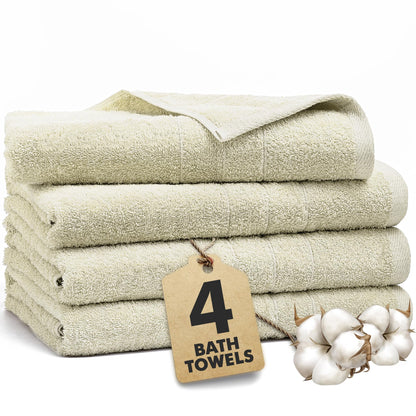 Novo Home Bath Towels Set of 4 – 550 GSM 100% Cotton Ivory Extra Large Towels for Bathroom, Spa Use (70x140 cm)