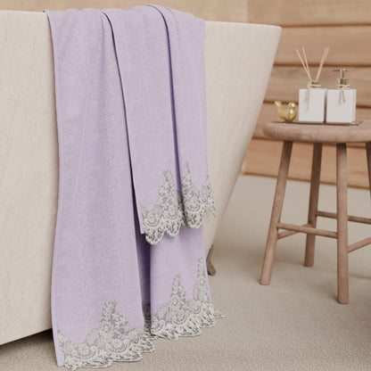 PETTI Artigiani Italiani - 100% Cotton Terry Bath Towels, 1+1 Towel Set, 2 Pieces 1 Face Towel and 1 Hand Towel, Lilac