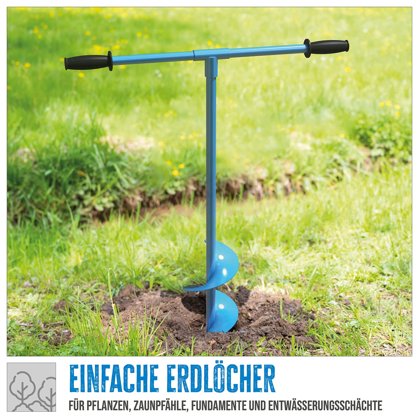 G?de GH 150 Hand Earth Drill (Total Length 104 cm, Diameter 15 cm, for Setting Fence Posts, Planting etc., Non-Slip Handles, Large Metal Cross Handle