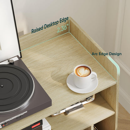 Semiocthome Record Player Stand with Vinyl Storage, Record Player Table with Storage Shelf, Turntable Stand with Rattan Cabinet Door