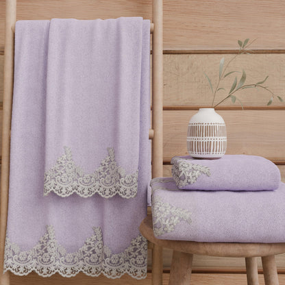 PETTI Artigiani Italiani - 100% Cotton Terry Bath Towels, 1+1 Towel Set, 2 Pieces 1 Face Towel and 1 Hand Towel, Lilac