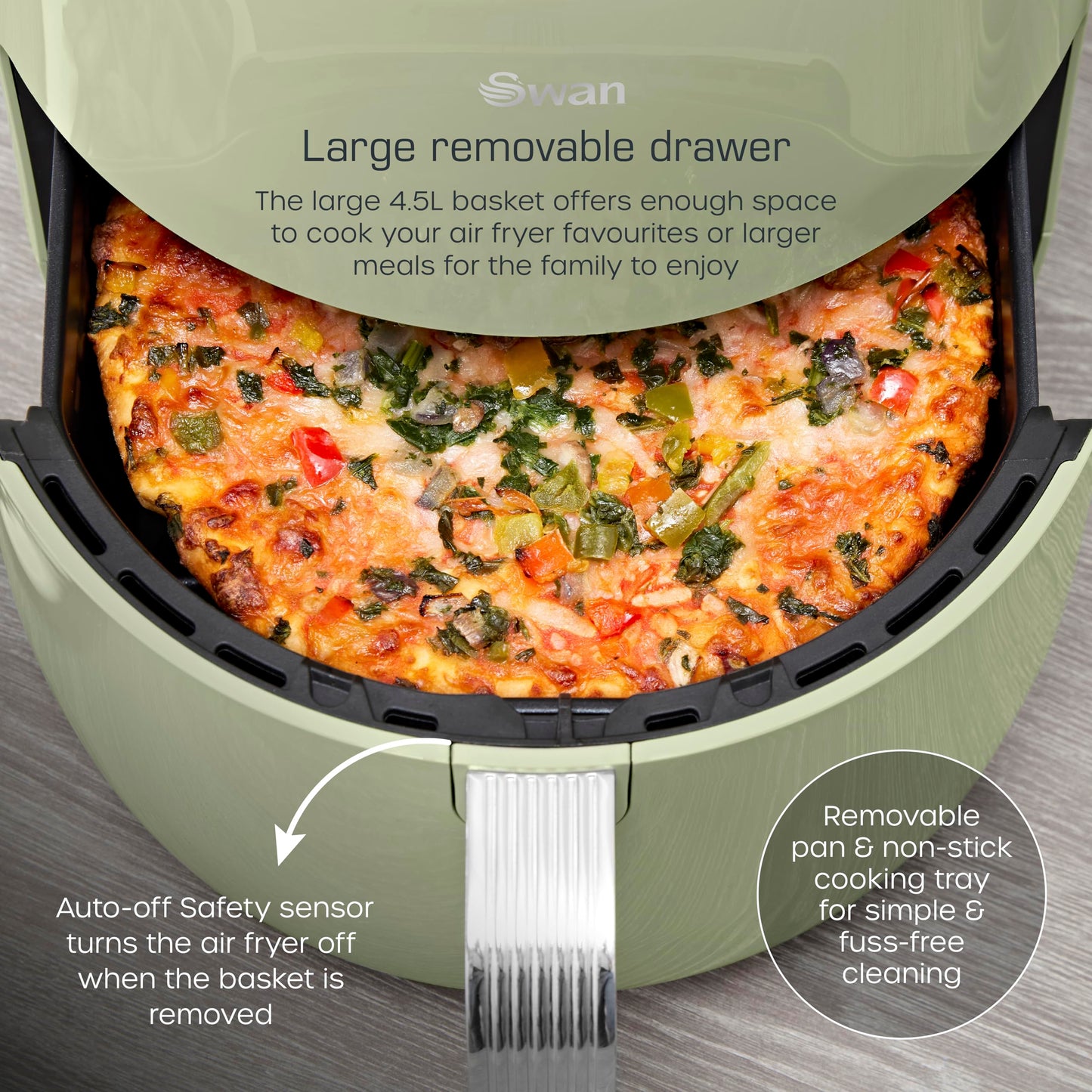 Swan SD10513GRN Retro Digital Air Fryer with Swan Cyclone Technology, 8 Pre-Set Cooking Options, Adjustable Temperature, 4.5L 1500W, Green