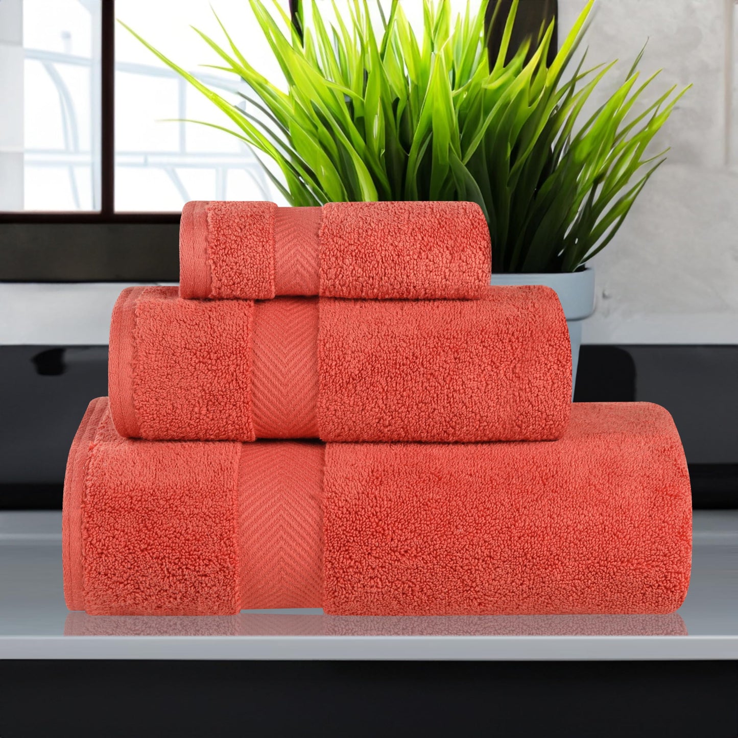 Superior Collection 100% Zero Twist Cotton Super Soft and Absorbent 3-Piece Towel Set, Brick