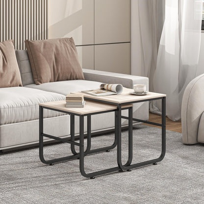 FOUBAM End Tables Set of 2 for Living Room,Small Coffee Table,Nesting Tables Couch Sofa Side Tables Metal Frame/Wood Look for Bedroom Office,Sturdy