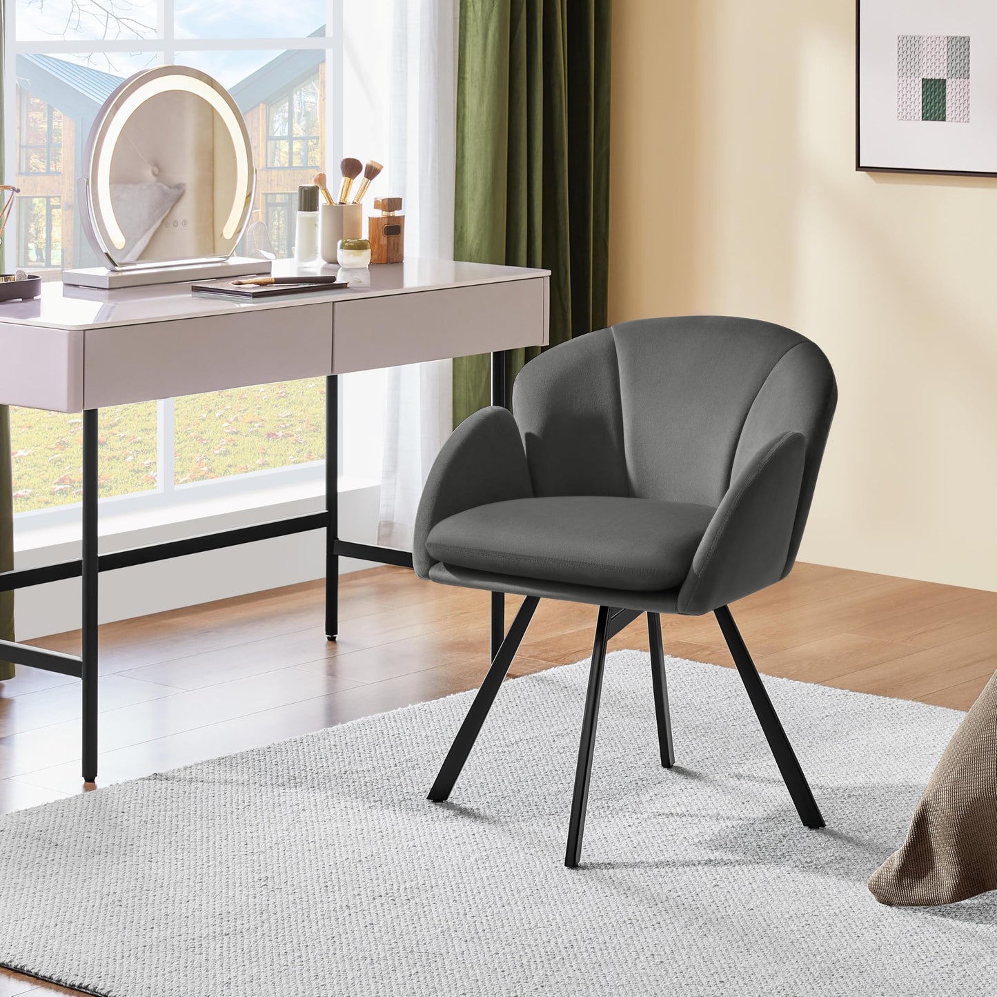 Yaheetech Swivel Tub Chair, Flower Shape Velvet Armchair, Dark Grey