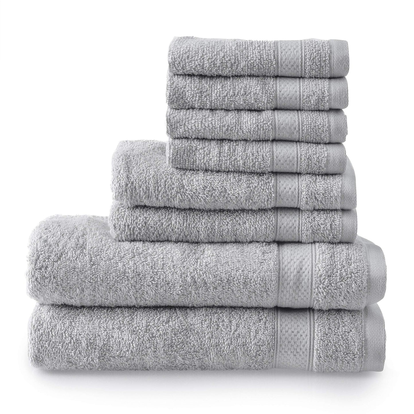 Welhome Basic 100% Cotton Towel (Silver) - 8 Piece Set - Quick Dry - Absorbent - Soft - 434 GSM - Machine Washable - 2 Bath - 2 Hand - 4 Wash Towels
