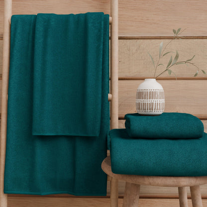 PETTI Artigiani Italiani - 100% Cotton Terry Bath Towels, 1+1 Towel Set, 2 Pieces 1 Face Towel and 1 Hand Towel, Teal Towels