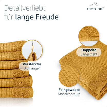 Merana Hand Towel Set, Absorbent, Soft and Lint Terry Towel Quality Made of Heavy Organic Cotton 590 GSM (Mango Gold, 2 x Bath Towels (70 x 140 cm)
