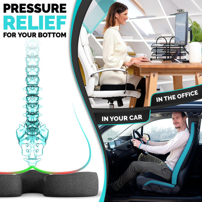 iamcomfi Coccyx Cushion for Tailbone Pain Relief – Medium Hardness - Memory Foam Sciatica Pillow for Back, Hip & Coccyx Pain