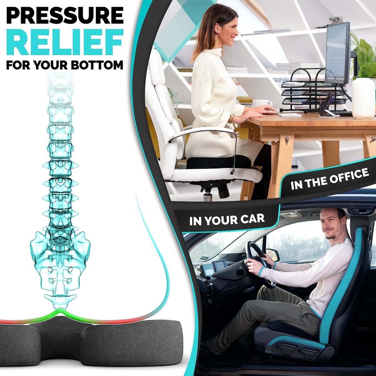 iamcomfi Coccyx Cushion for Tailbone Pain Relief – Firm Hardness - Memory Foam Sciatica Pillow for Back, Hip & Coccyx Pain