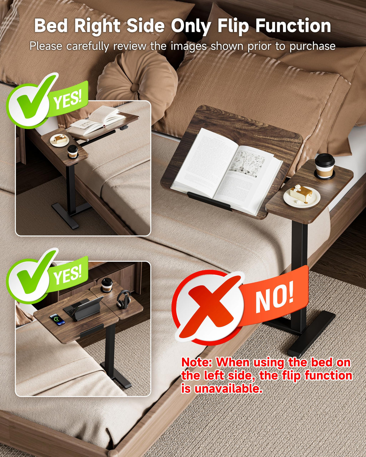 BZIUM Overbed Bedside Table with Hidden Wheels, Adjustable Medical Tilt Top Hospital Bed Table Over The Bed, Rolling Desk Mobile Standing Desk