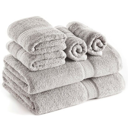 SweetNeedle 6 Piece Towel Set - 2 Bath Towels, 2 Hand Towels and 2 Washcloths Cotton Daily Use Hotel Spa Quality Soft Highly Absorbent Quick Dry