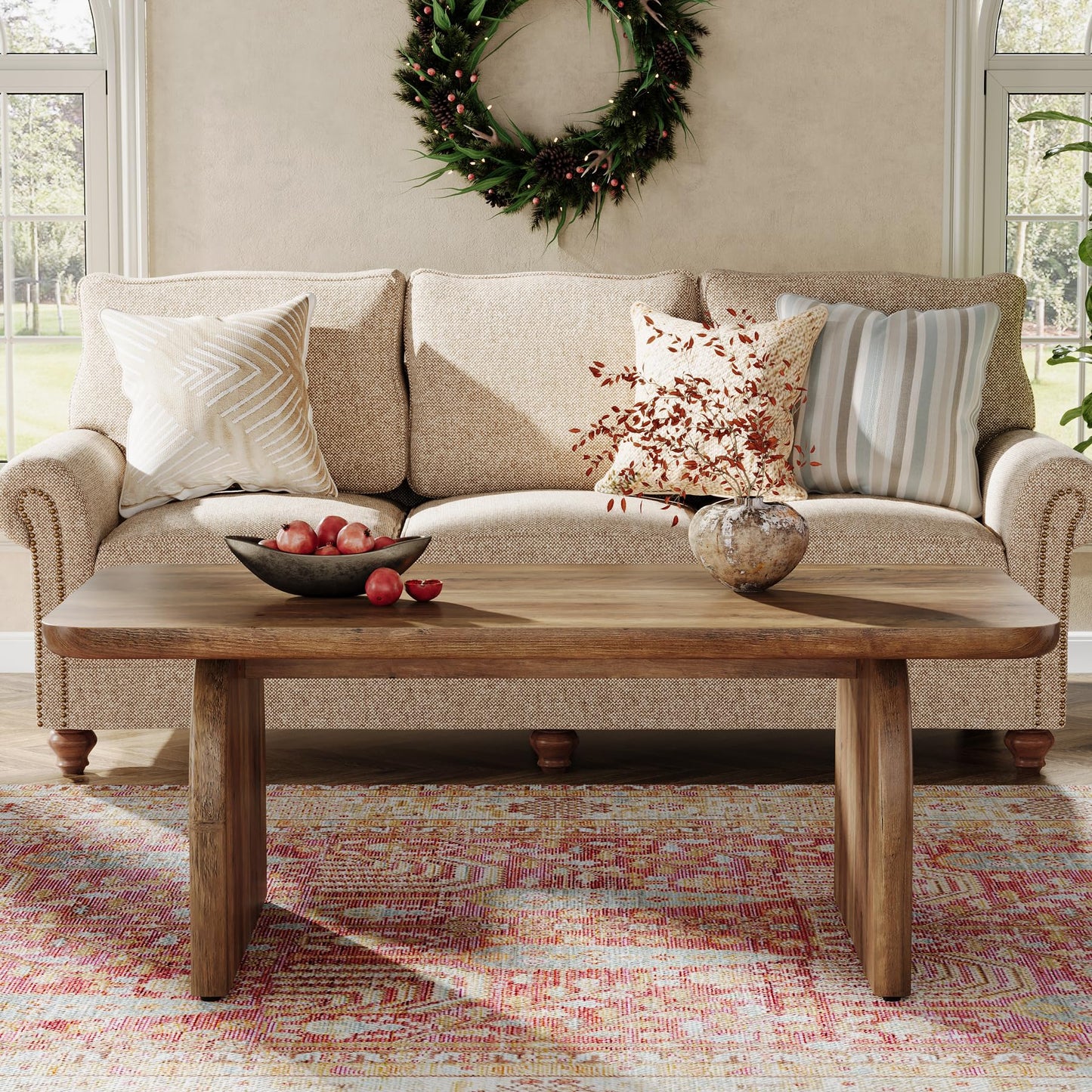 Tribesigns Rectangle Coffee Table, 47-Inch Wood Rectangular Living Room Table, Farmhouse Accent Center Table Low Cocktail Tea Table with Sturdy Base