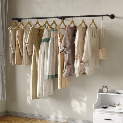 Crehomfy Industrial Pipe Clothes Rack with 3 Hooks, 72’'L Wall Mounted Garment Rack, Heavy Duty Iron Garment Bar