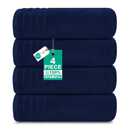 100% Cotton Extra Large Bath Towels Set of 4 (76x152cm) Navy - 450 GSM