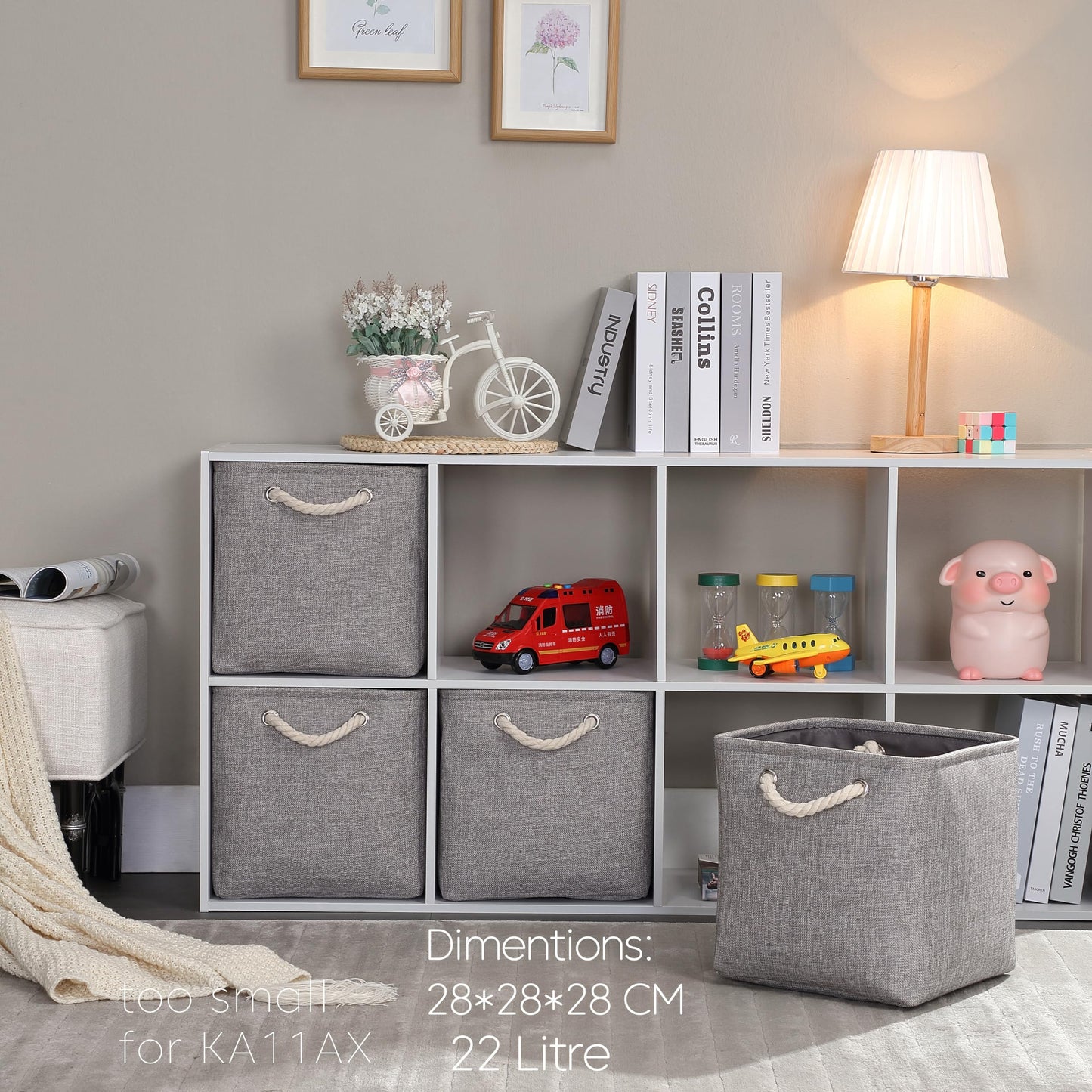 Mangata 28x28x28cm Cube Storage Boxes 4Pcs Gray Foldable Organiser Baskets