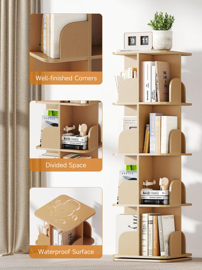 yeshine 4 Tier Rotating Bookshelf Wood Square Revolving Bookcase