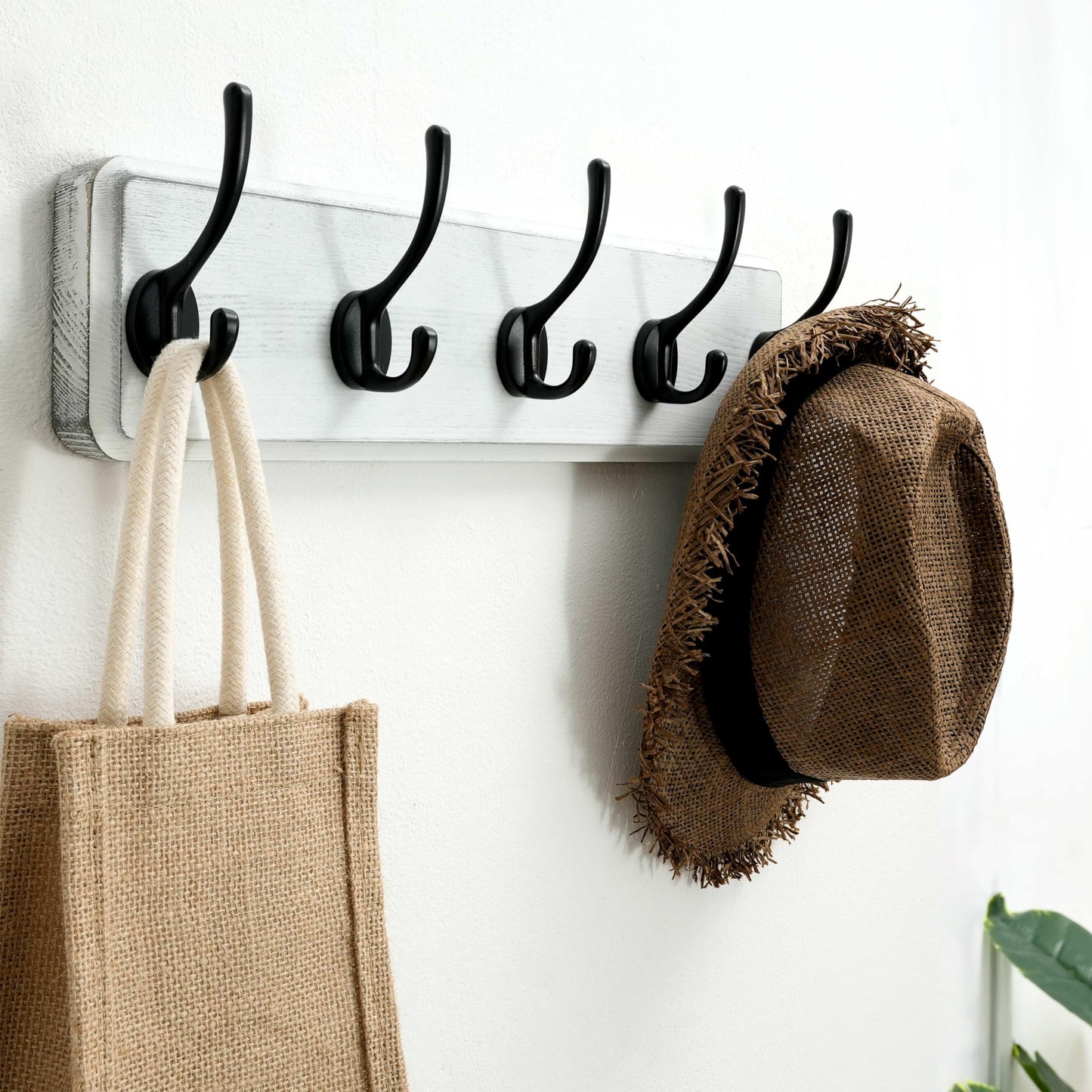 SKOLOO Farmhouse Style Wall Mounted Coat Rack, Pack of 2, Pine Solid Wood Coat Hook Hanger - 5 Hooks for Hanging Clothes Robes Towels Coats
