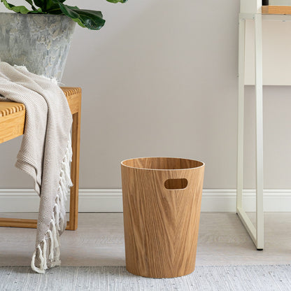 Kazai. Real Wood Waste Paper Bin Brje | Modern Wooden Paper Basket for Office, Kids' Room, Bedroom and more | 9 liters | Ash