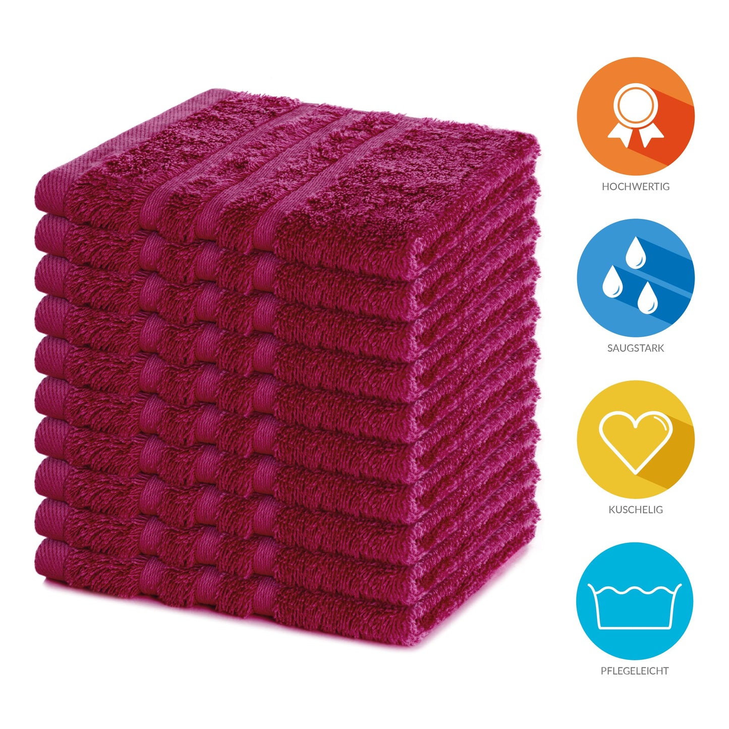 Lavea Elena Terry Towel Set of 10 Flannel 30 x 30 cm Bordeaux
