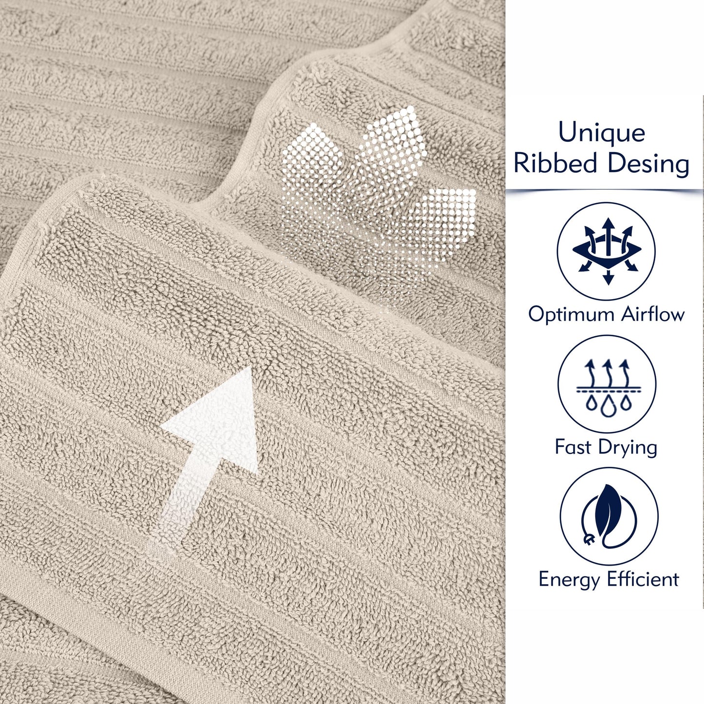 BERIBO Cloud Turkish Towel Set 100% Cotton 620gsm (Misty Dove, 2 Face Flannels)