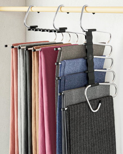 MORALVE Trousers Hangers Space Saving - 4 Pack - Non-Slip Multi-Layer Space Saving Hangers - Multifunctional Clothing Rack for Closet Storage
