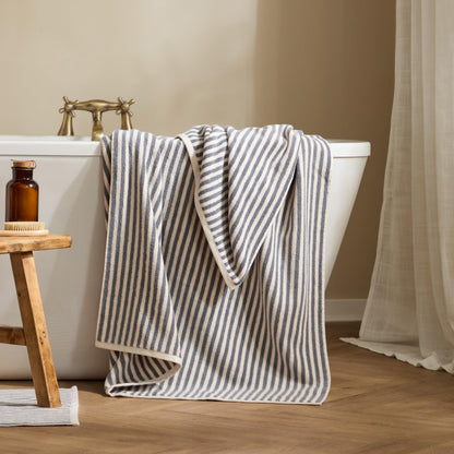 Yard Hebden Striped Cotton Terry XL Bath Sheet (Grey, 100 x 180 cm)