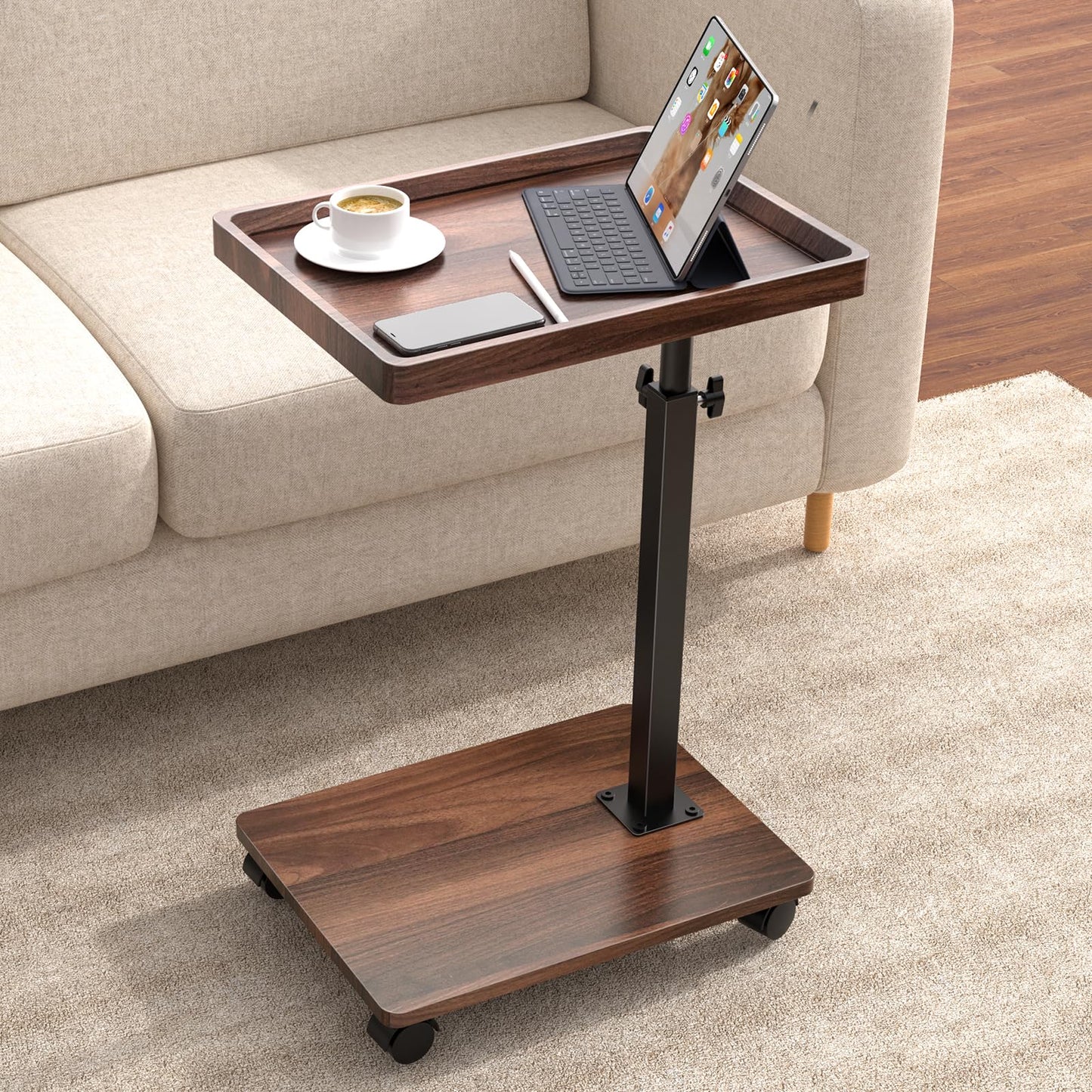 XNSDXV C Shaped Side Table Adjustable Height, 360°Swivel Bedside Tables With Wheels, End Table for Small Spaces, Sofa Side Tables For Living room