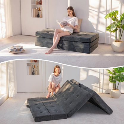MAXYOYO Folding Mattress Single, Comfy Foldable Sofa Couch Bed, Guest Mattress with Handles Floor Futon Sofa Bed for Guest