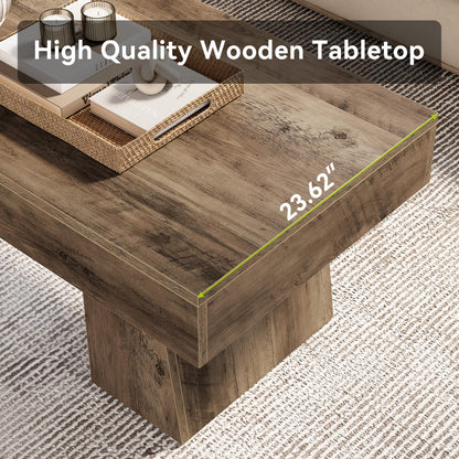 LITTLE TREE Farmhouse Coffee Table, 47 Inches Wooden Rectangular Accent Center Tables with Thick Base