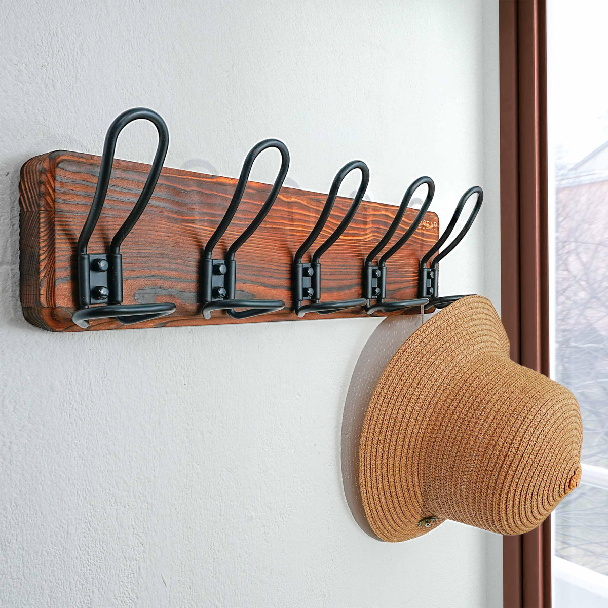 Dseap Coat Rack Wall Mounted - Heavy Duty Farmhouse Rustic Wall Coat Hanger With 5 Wire Hooks for Clothes Hat Jacket Towel, RusticWire, G25A