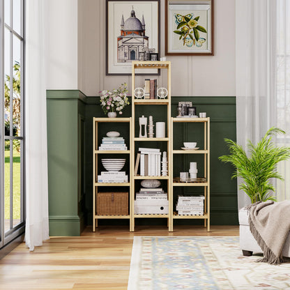 SMIBUY Bathroom Storage Shelf, 5-Tier Bamboo Rack Organizer, Multifunctional Shelving Unit for Living Room Bedroom Kitchen (Natural)