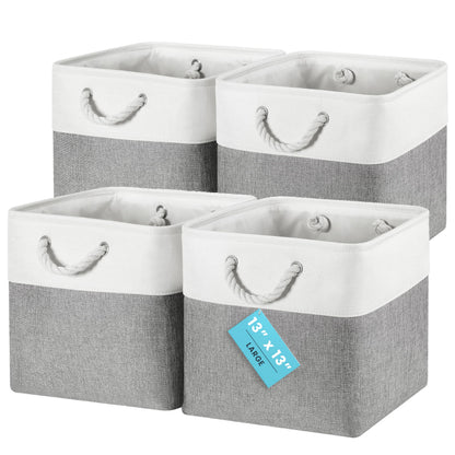 OrganiHaus Fabric Storage Boxes, Set of 4 Foldable 33X33 Cube Organiser Bins with Rope Handles for Shelves, Nursery & Closet