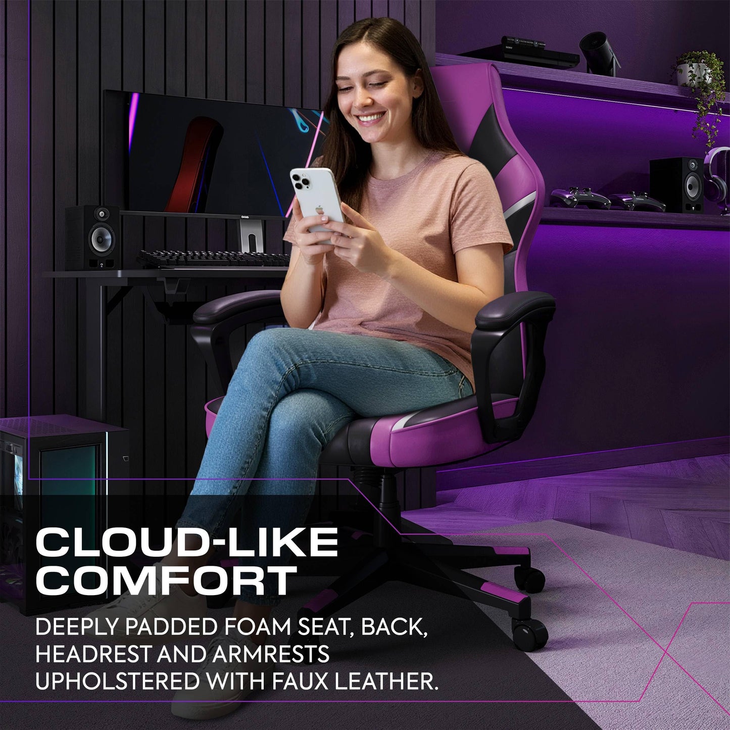 X-Rocker Tempest High Back Ergonomic Office Gaming Chair for Adults & Teens - Extra Wide Seat, Cushioned Armrest, Height Adjustable