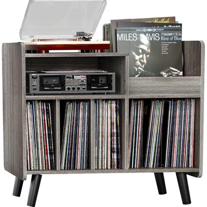 UODERS Record Player Stand, Large Record Player Table Cabinet with Open Vinyl Storage and Display Shelf Holds up to 350 Albums