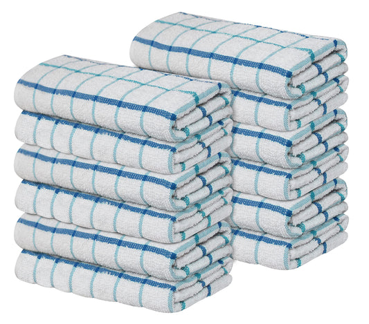 Quick Cleaning Supplies - 12 Kitchen Terry Tea Towel Set - Cotton ? Reusable and Highly Absorbent Essential Dish Cloths - 39 x 65 cm - Tea Towels and
