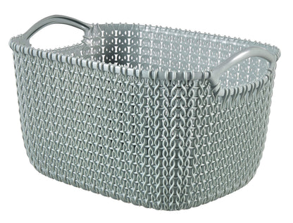 Curver Knit Medium Storage Basket, Stylish Knit Design & Comfortable Handles, 8 Litres, Misty Blue