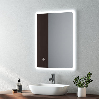 EMKE 450 X 600 mm Backlit Illuminated Bathroom Mirror, Wall Mounted Multifunction Bathroom Vanity Mirror with LED Lights and Demister Pad,