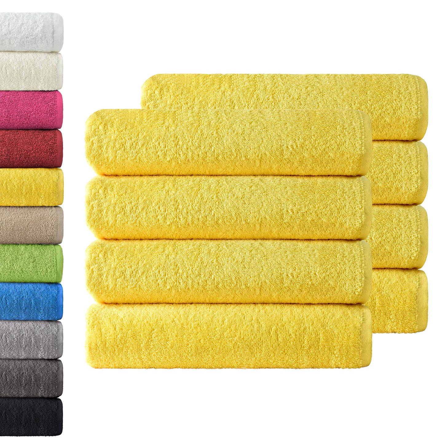 NatureMark 8 Hand Towels, 50 x 10 cm, 100% Cotton, Yellow