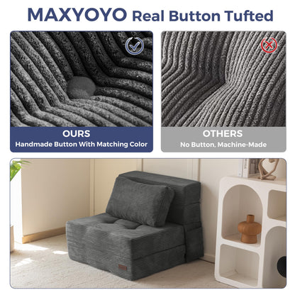 MAXYOYO Folding Foam Sofa Bed, Tri-Fold Mattress with 1 Pillow, Convertible Sofa Chair Futon Z Bed with 15cm Thincken Foam