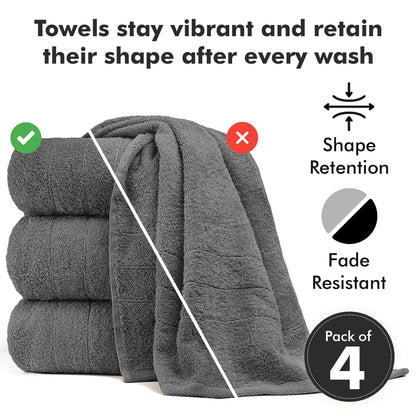 Novo Home Bath Towels Set of 4 – 550 GSM 100% Cotton Dark Grey Extra Large Towels for Bathroom, Spa Use (70x140 cm)