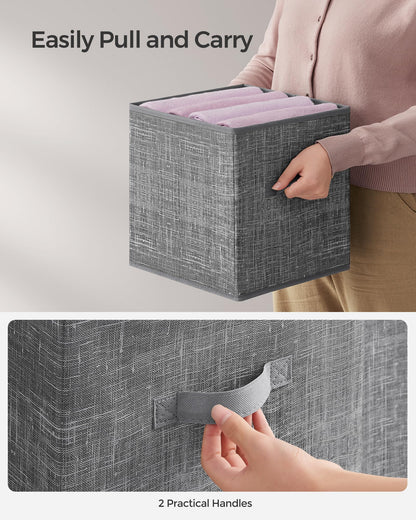 SONGMICS Storage Cubes, 33 cm Non-Woven Fabric Bins with Double Handles, Set of 8, Wardrobe Organisers for Shelves, Foldable, for Clothes, Cattail