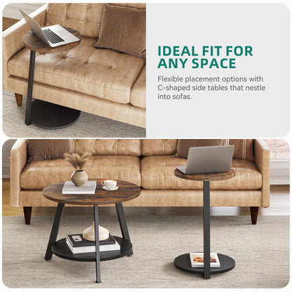 YITAHOME Round Coffee Tables, Set of 2 Nesting Tables with Storage Space and Unified Style Design, Small Coffee Tables for Living Room