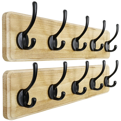 Dseap Coat Rack Wall: Patented, Heavy-Duty, 5-Double-Hooks Wooden Wall Mounted Coat Rack Coat Hanger Hook Rail for Winter Coats Hat Jacket Clothing