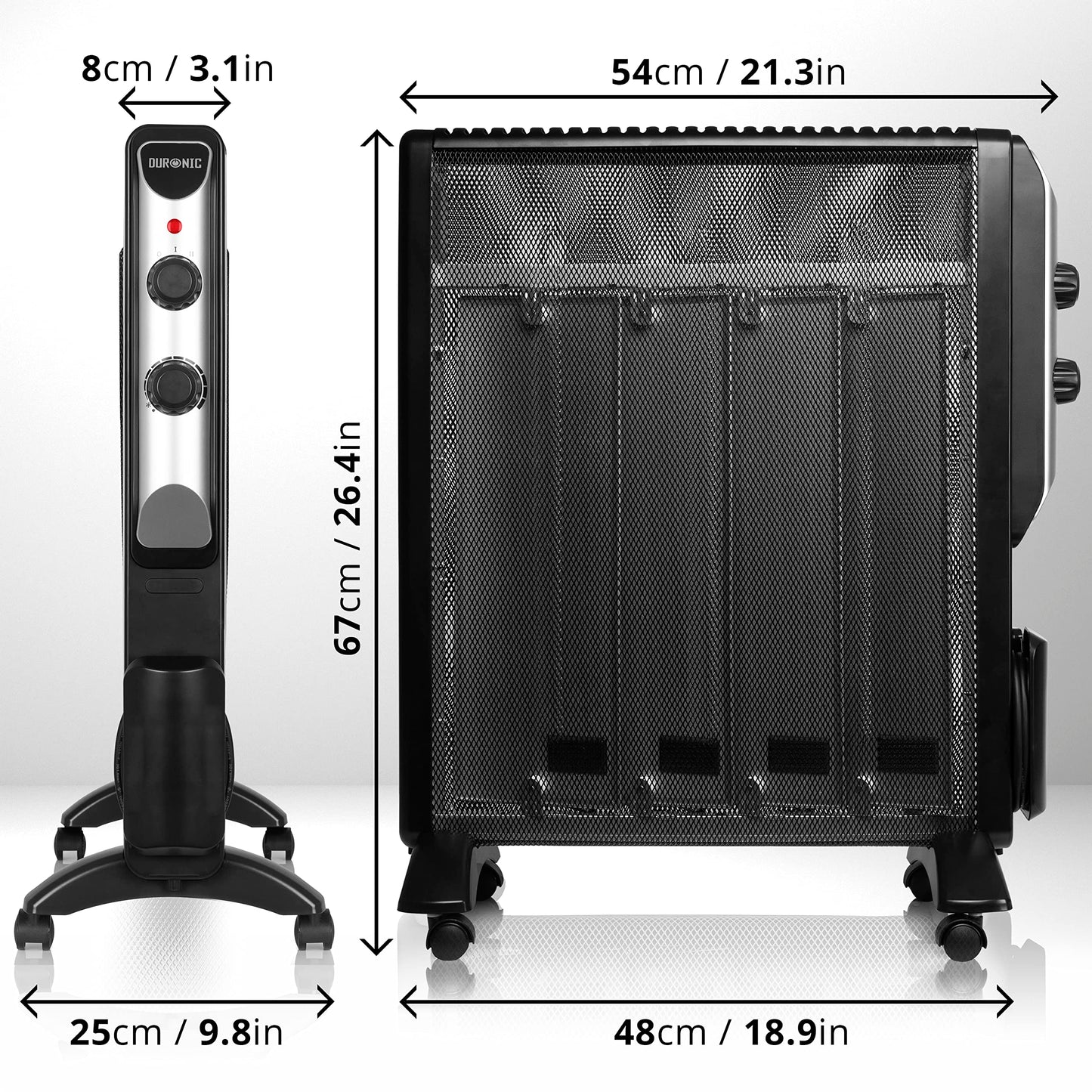 Duronic Electric Heater HV220 Oil Free Radiator Convection Heater Free Standing Radiator Mica Panel Heaters Portable Radiators with Micathermic Panels