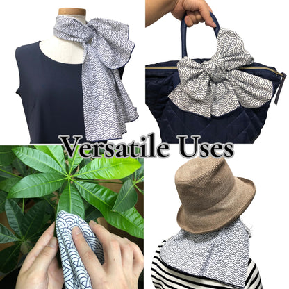 Japanese Tenugui Towel, 34.64"L x 12.99"W, Sakura & Seigaiha Navy, Set of 2